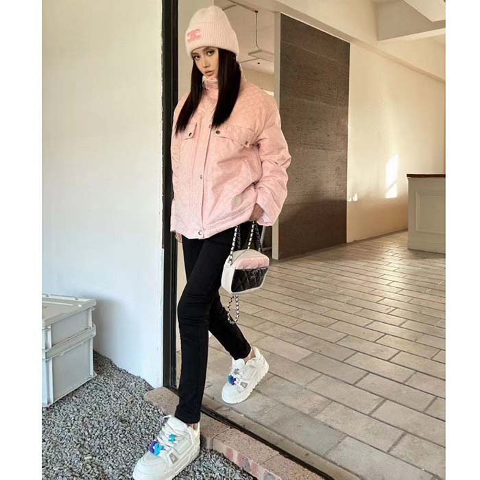 G*u*i women gg cotton canvas puffer jacket light pink gg lined interlocking g two front pockets