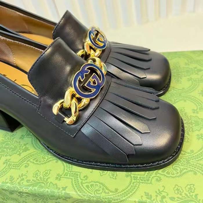 G*u*i women gg interlocking g mid-heel pump black leather enameled interlocking g chain