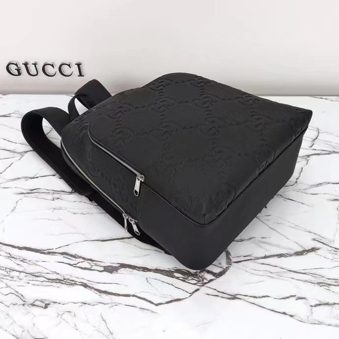G*u*i gg unisex large jumbo gg backpack black leather cotton linen lining padded mesh back