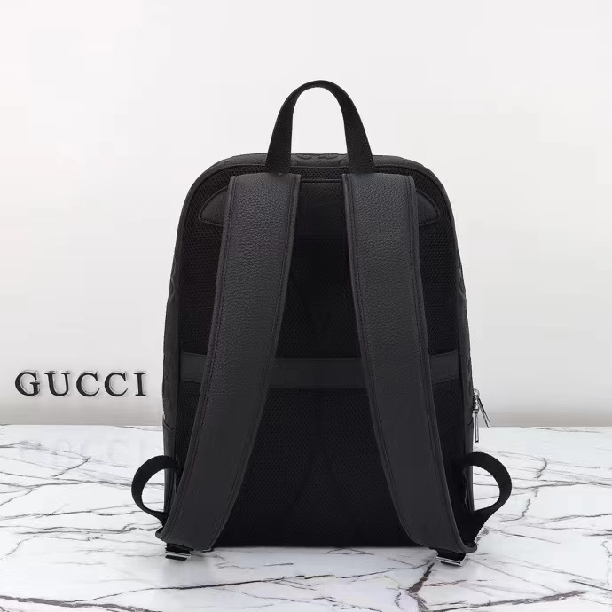 G*u*i gg unisex large jumbo gg backpack black leather cotton linen lining padded mesh back