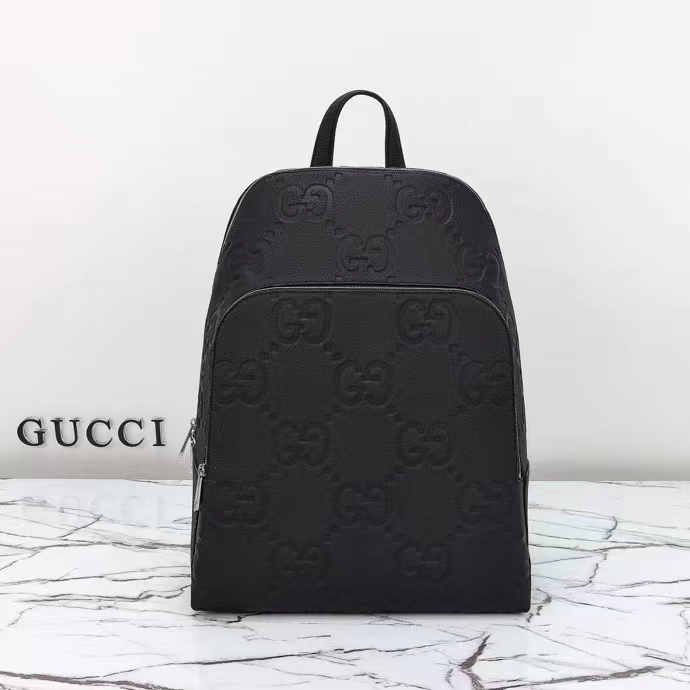 G*u*i gg unisex large jumbo gg backpack black leather cotton linen lining padded mesh back