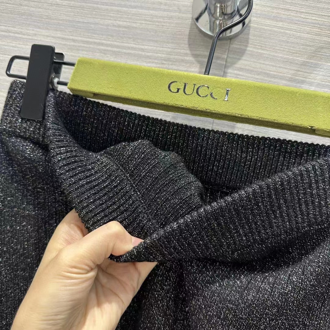 G*u*i gg women rib stitch viscose lamé skirt interlocking g slip lining elastic waist