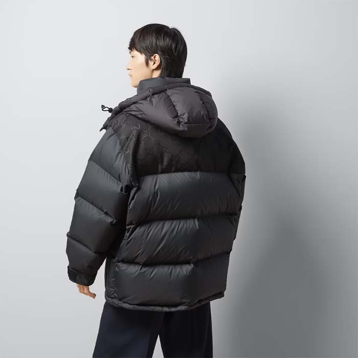 G*u*i men nylon down jacket gg inserts feather padding lined high neck velcro cuffs