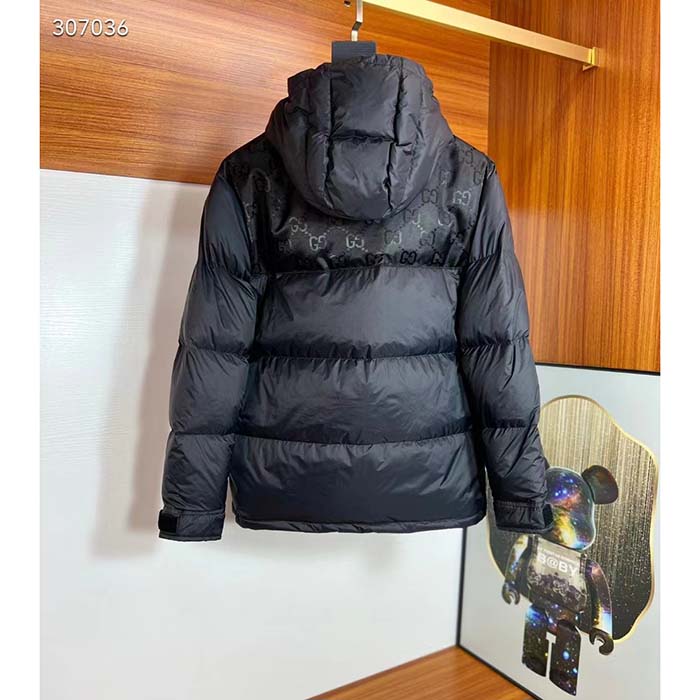 G*u*i men nylon down jacket gg inserts feather padding lined high neck velcro cuffs