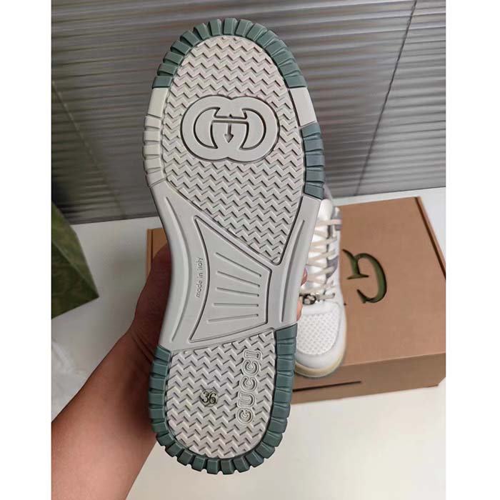 G*u*i unisex distressed effect sneaker off white leather grey rubber G*u*i script low heel