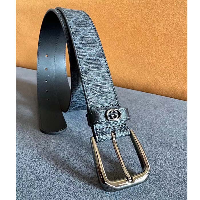 G*u*i unisex gg belt interlocking g detail grey black gg supreme square buckle