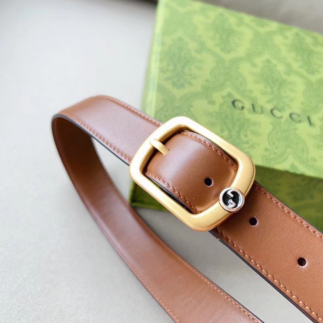 G*u*i unisex gg belt rectangular buckle cuir leather antique brass hardware 3 cm width