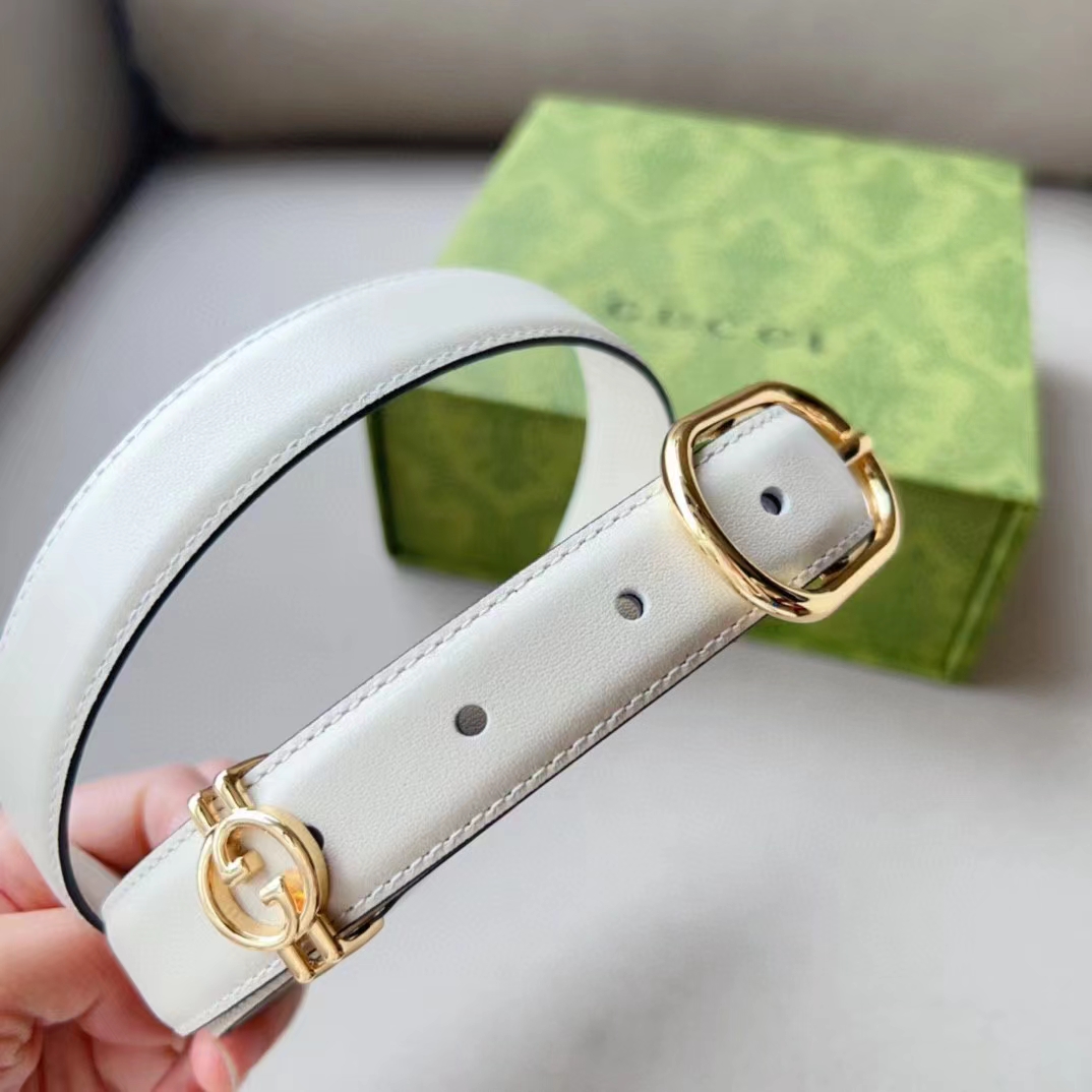 G*u*i unisex gg belt round interlocking g white leather oval buckle 2.3 cm width