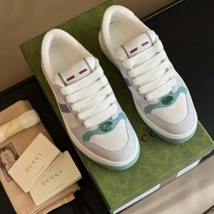 G*u*i unisex gg screener sneaker light blue white canvas bi-color rubber sole