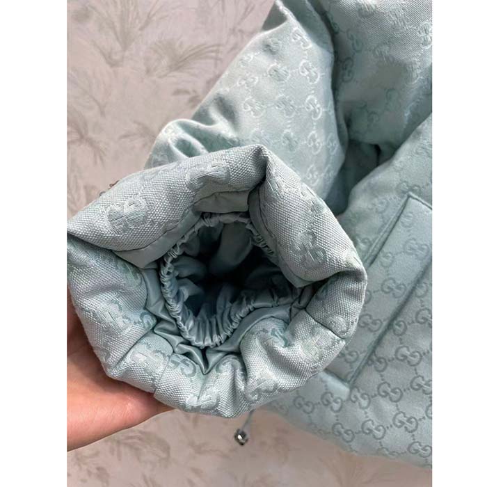G*u*i men gg canvas hooded bomber jacket pale blue two side pockets padded drawstring hem