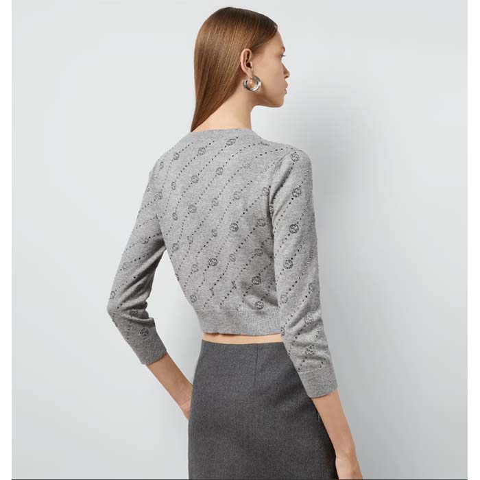 G*u*i women gg cashmere cardigan interlocking g crewneck long sleeves two front pockets