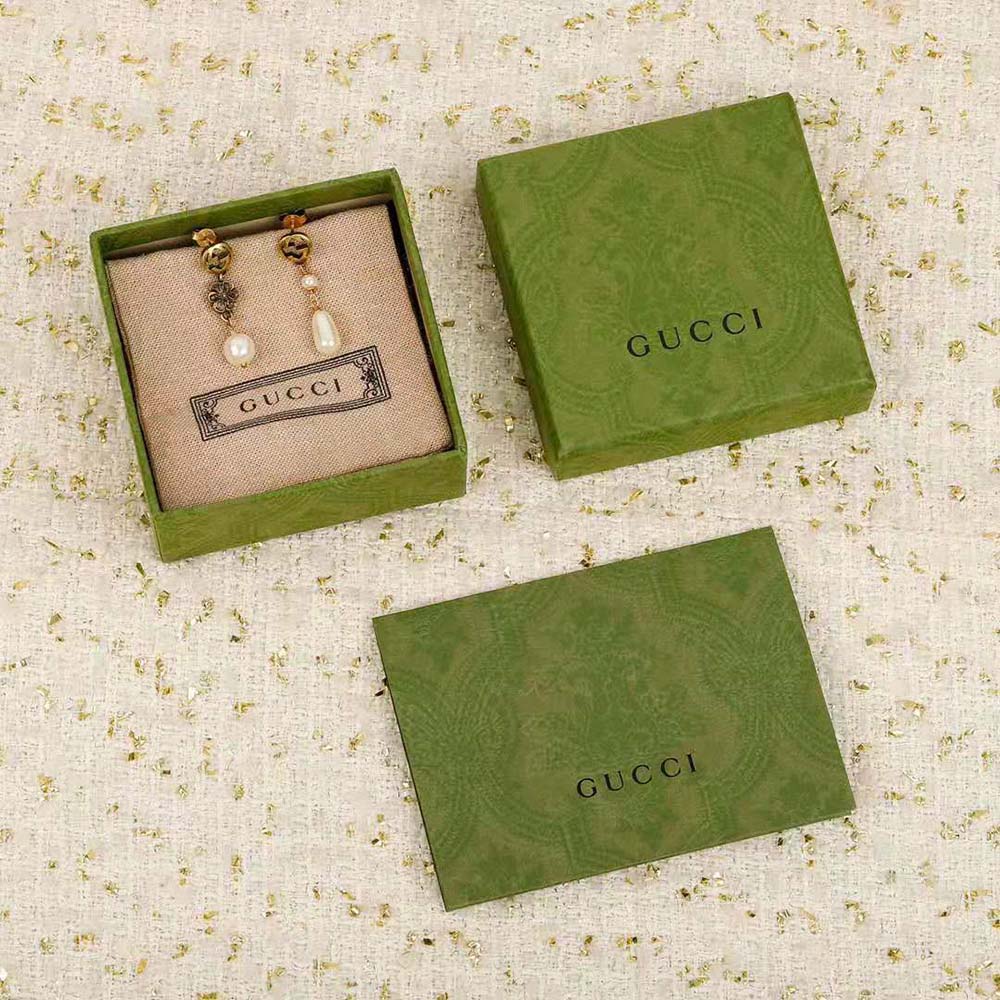G*u*i women interlocking g flower pearl earrings