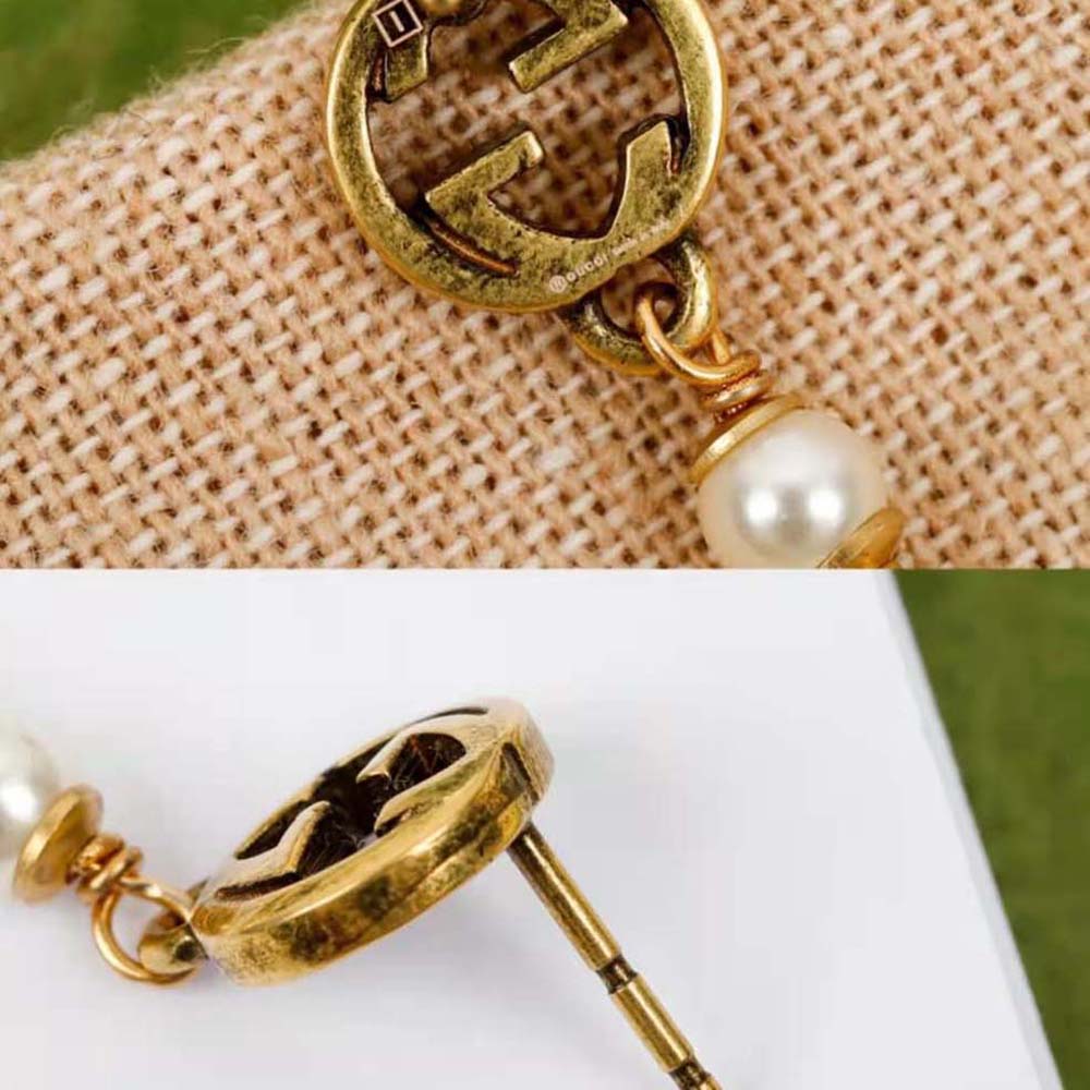 G*u*i women interlocking g flower pearl earrings