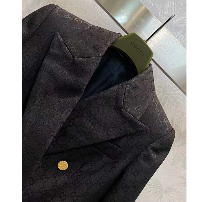 G*u*i women light gg canvas single-breasted jacket peak lapel flap pockets