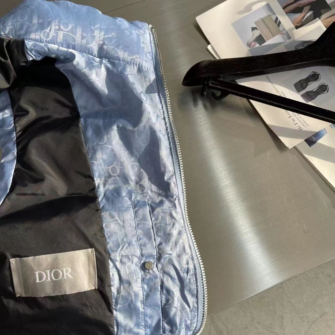 Dior Men CD Dior Oblique Down Vest Blue Technical Jacquard
