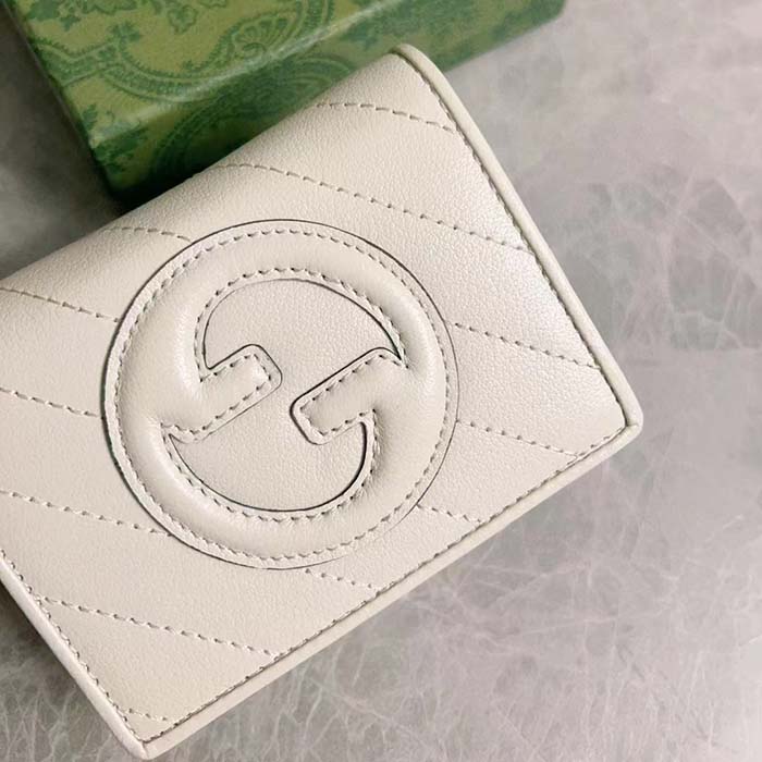 G*u*i gg unisex blondie card case wallet white leather round interlocking g style ‎760317 aacp7 9022