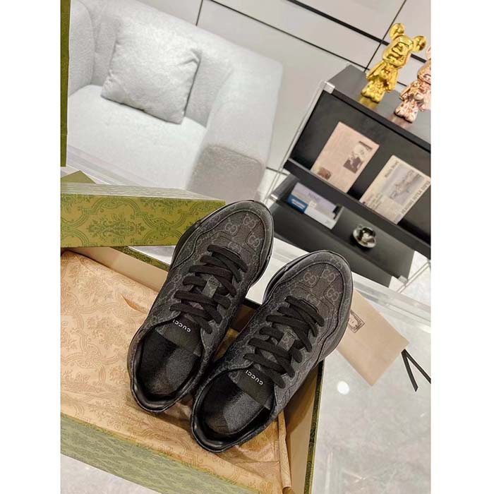 G*u*i unisex gg rhyton sneaker black gg supreme canvas rubber sole mid-heel