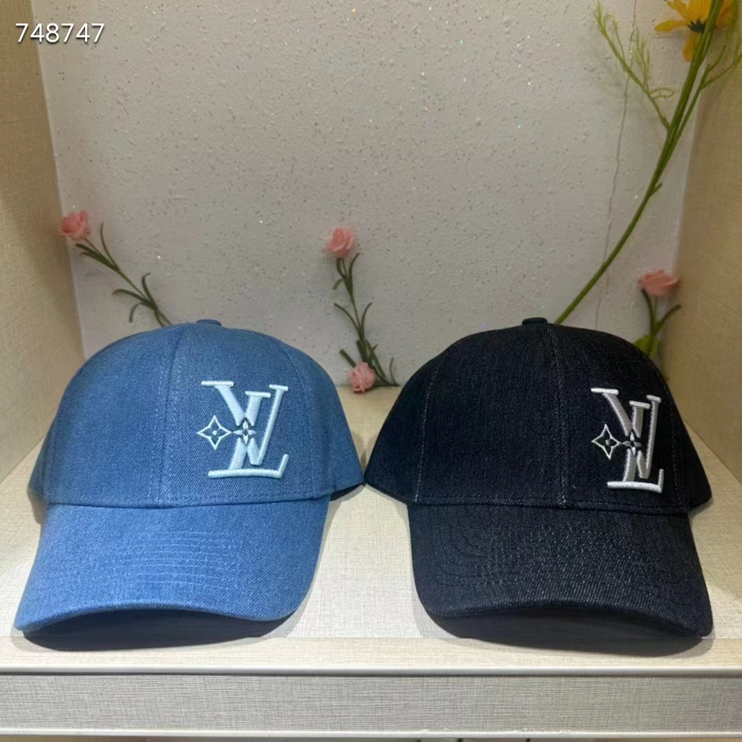 Louis Vuitton Unisex LV Denim Cap Navy Blue Cotton Embroidered LV Fall Signature