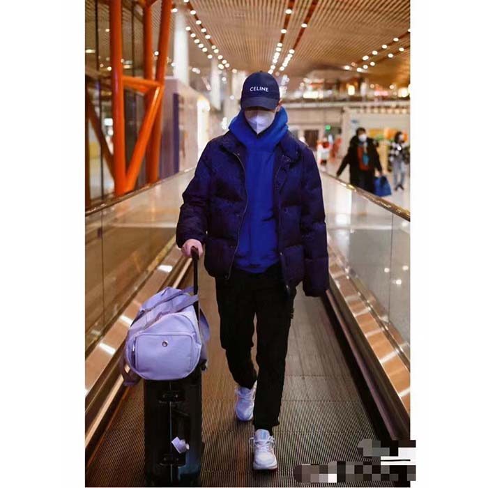 G*u*i men jumbo gg canvas down jacket blue nylon front zip pockets