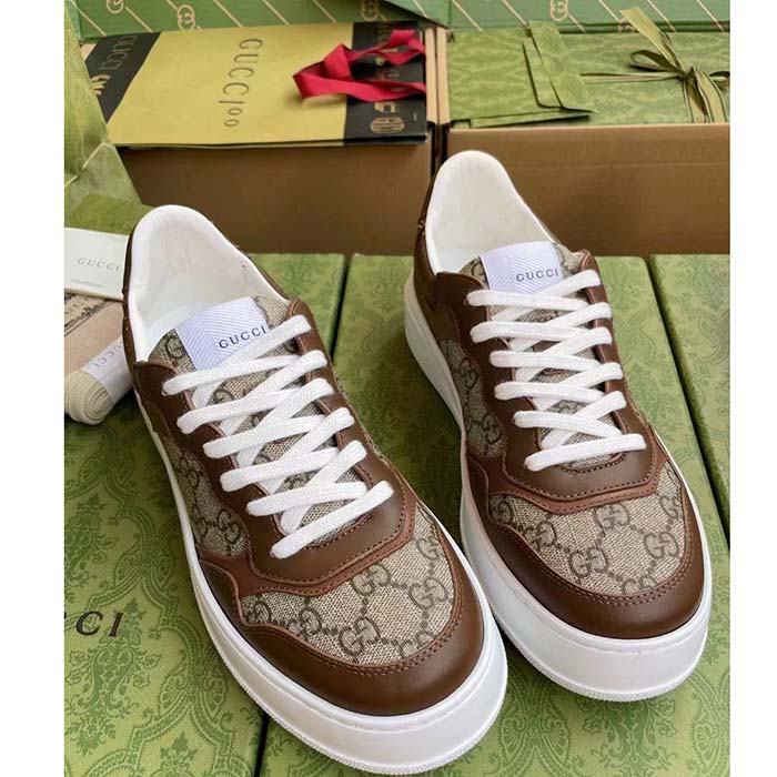 G*u*i unisex gg sneaker brown leather rubber sole mid-heel