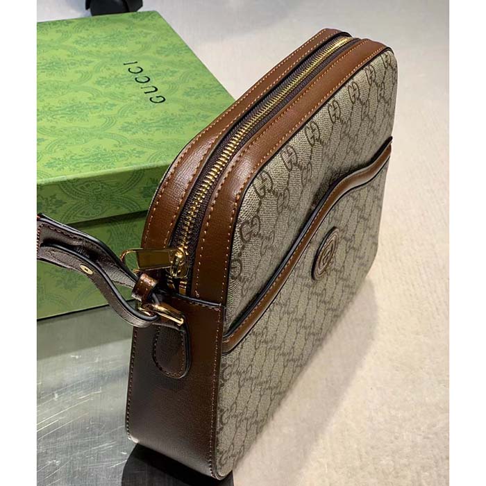 G*u*i unisex messenger bag interlocking g beige ebony gg supreme canvas brown leather style ‎675891 92thg 8563