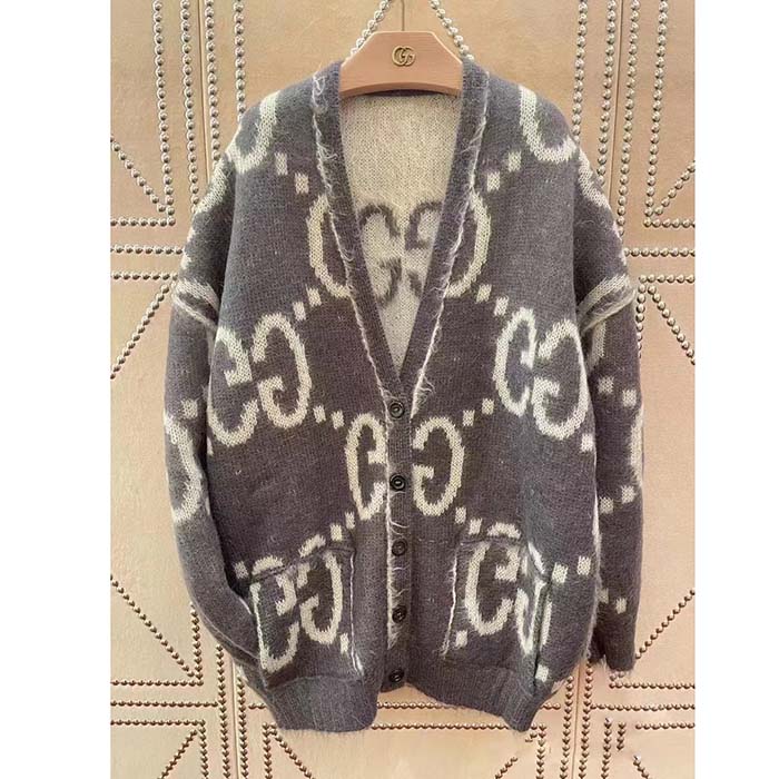 G*u*i men reversible gg mohair cardigan wool v-neck front pockets