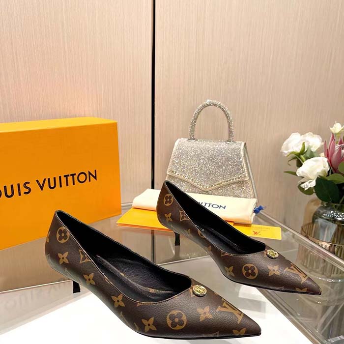 Louis Vuitton Women LV Blossom Pump Brown Monogram Flower Canvas Low Heel