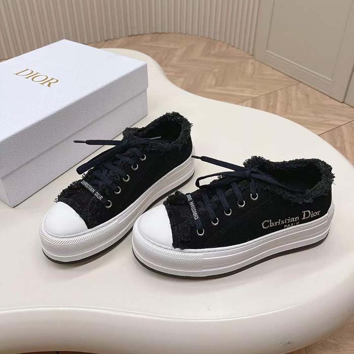 Dior Unisex CD Walk’N’Dior Platform Sneaker Black Fringed Cotton Canvas Embroideries