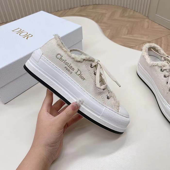 Dior Unisex CD Walk’N’Dior Platform Sneaker Ecru Fringed Cotton Canvas Embroideries
