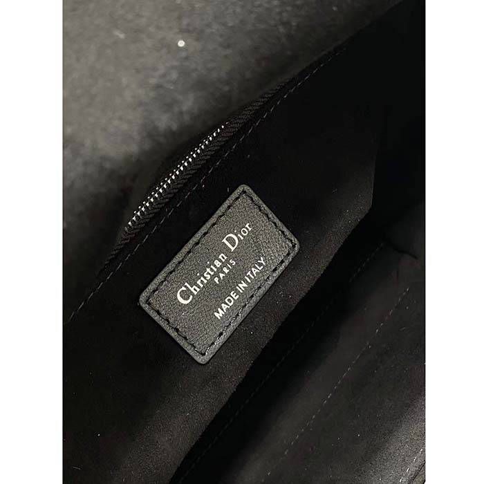 Dior Women CD Medium Lady Dior Bag Black Cannage Lambskin Silver