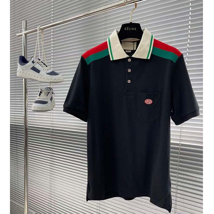 G*u*i men gg cotton polo interlocking g short sleeves chest pocket