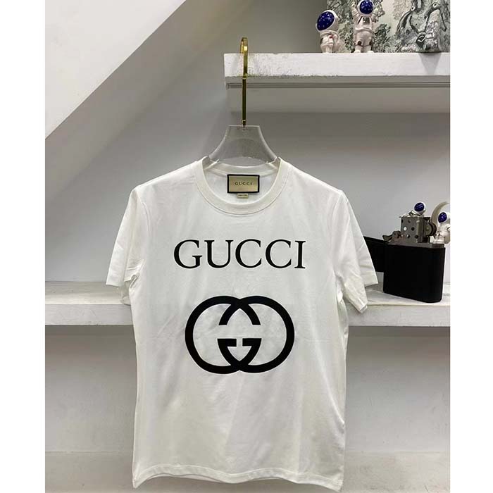 G*u*i women gg oversize t-shirt interlocking g off-white cotton jersey