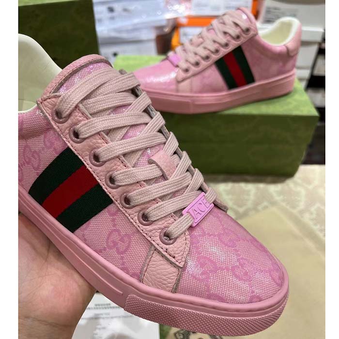 G*u*i unisex ace sneaker web pink gg crystal canvas low heel