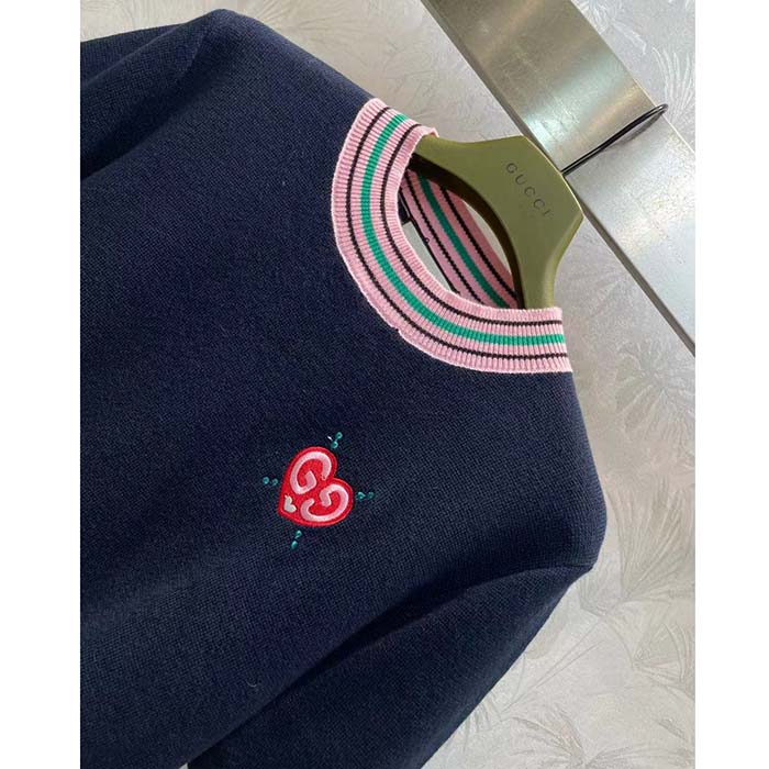 G*u*i women fine knit sweater embroidery gg heart round neck