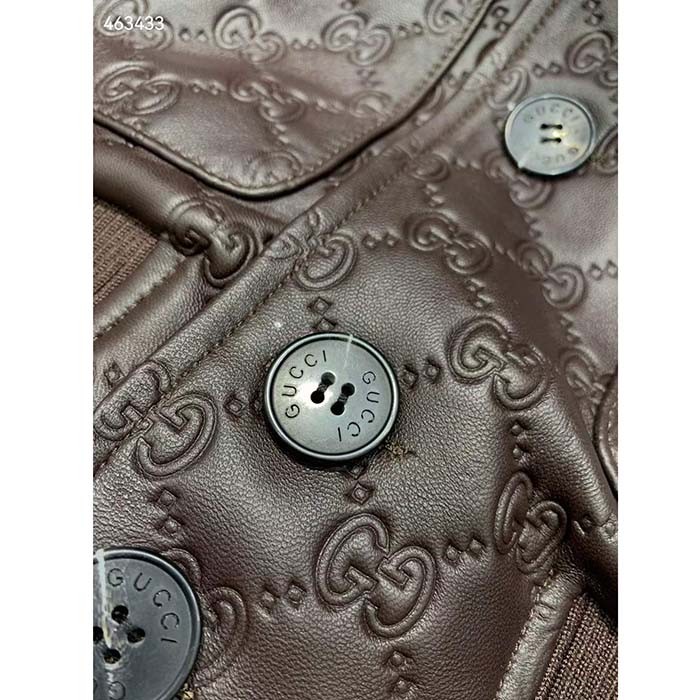 G*u*i women gg leather bomber jacket brown lambskin front patch pockets