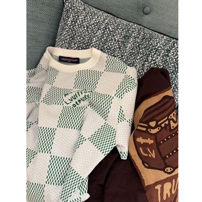 Louis Vuitton LV Women Damier Knitted Short-Sleeved Crewneck Regular Fit 1AFIX4