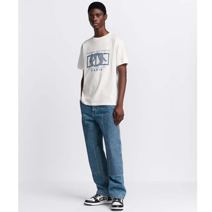 Dior CD Men Relaxed-Fit T-Shirt White Cotton Jersey Ribbed Crew Neck