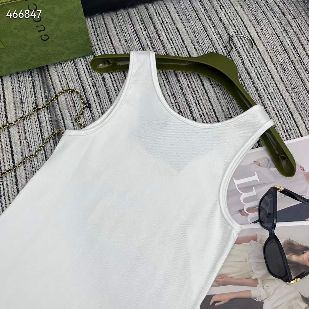 G*u*i women gg rib cotton tank top G*u*i print white scoop neck sleeveless