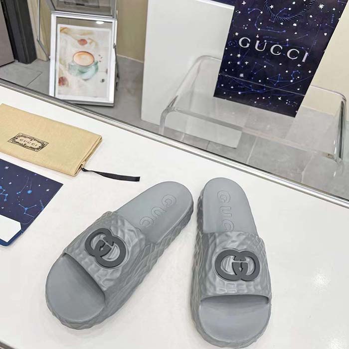 G*u*i unisex gg interlocking g slide sandal grey textured rubber
