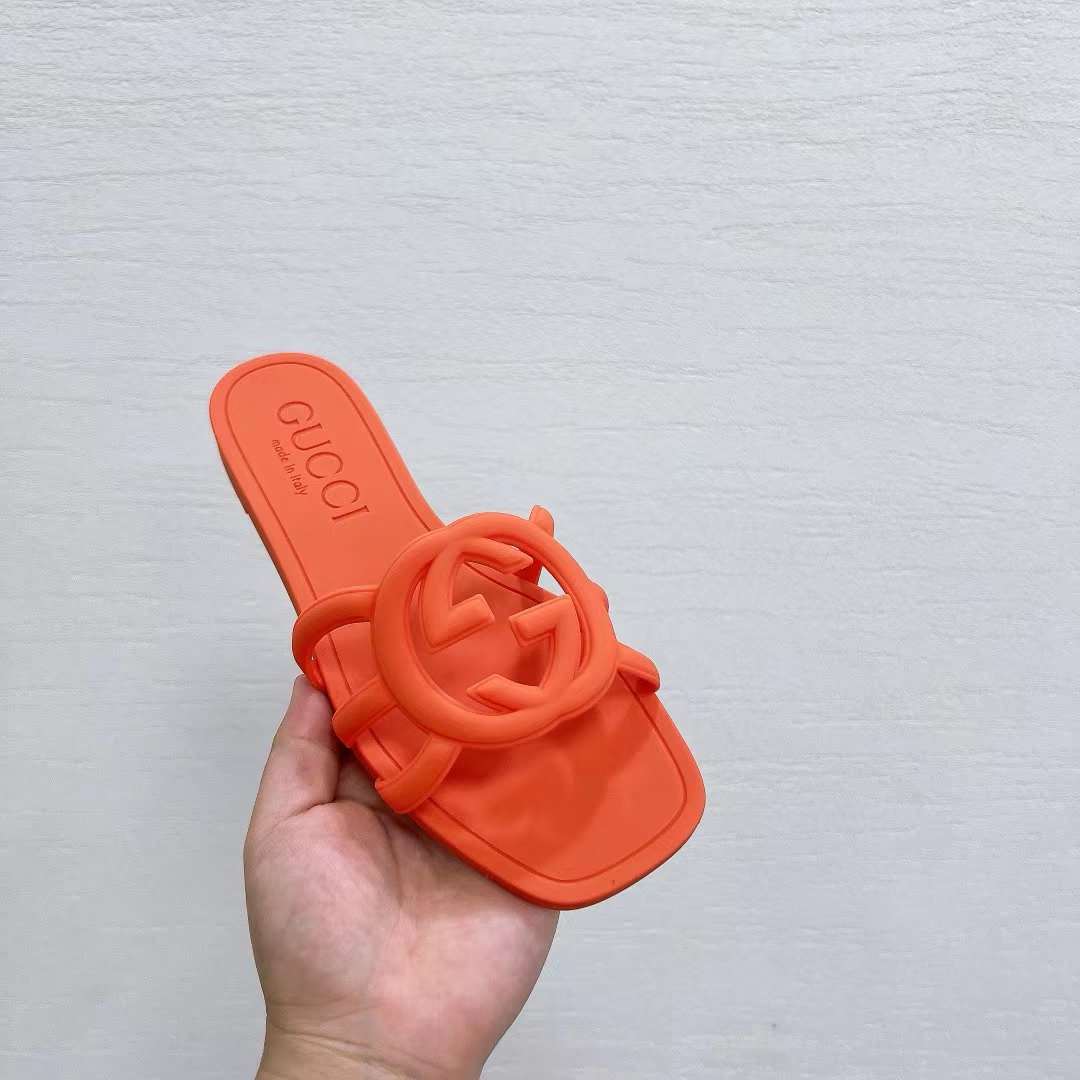 G*u*i unisex gg interlocking g slide sandal orange rubber flat
