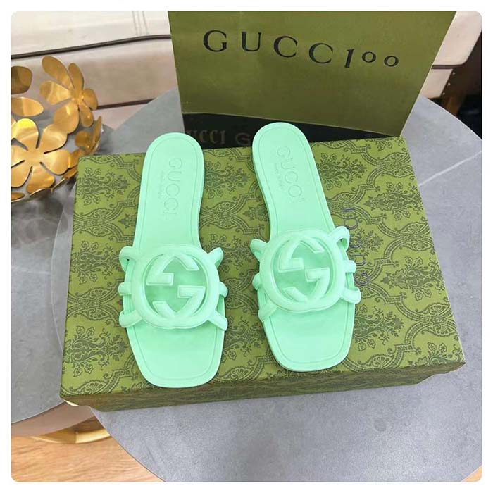 G*u*i unisex gg interlocking g slide sandal pale green rubber flat