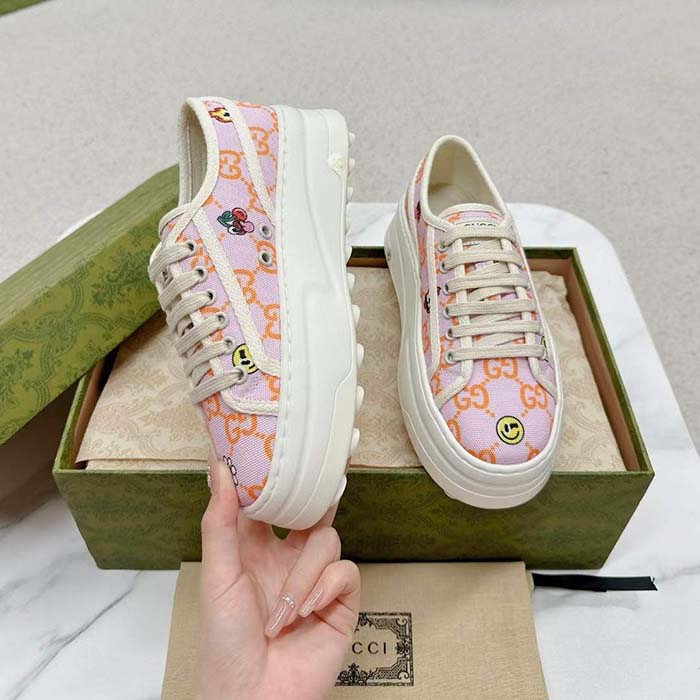 G*u*i unisex gg sneaker tennis 1977 pink orange canvas elements low heel