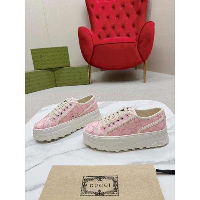 G*u*i unisex tennis 1977 sneaker light pink canvas gg embroideries mid-heel