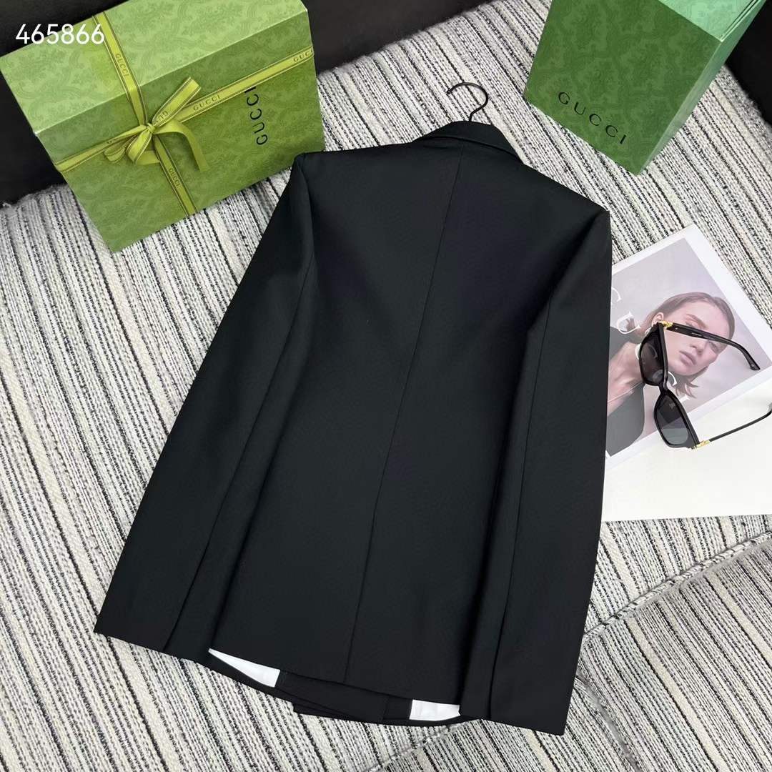 G*u*i women gg double-breasted wool jacket slimmer fitted sleeves button closure