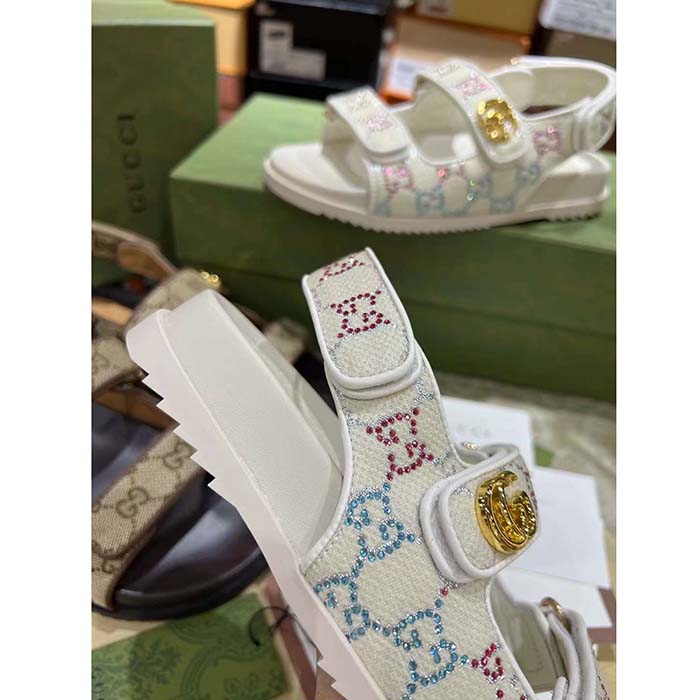 G*u*i women’s sandal double g ivory gg crystal canvas rubber sole flat