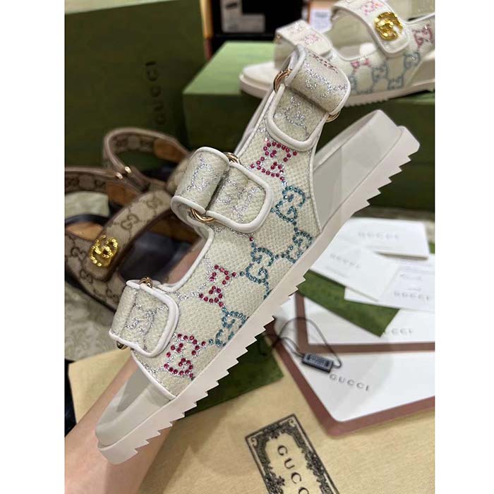 G*u*i women’s sandal double g ivory gg crystal canvas rubber sole flat
