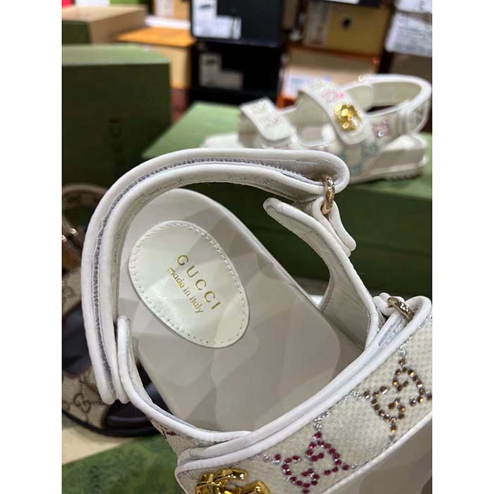 G*u*i women’s sandal double g ivory gg crystal canvas rubber sole flat