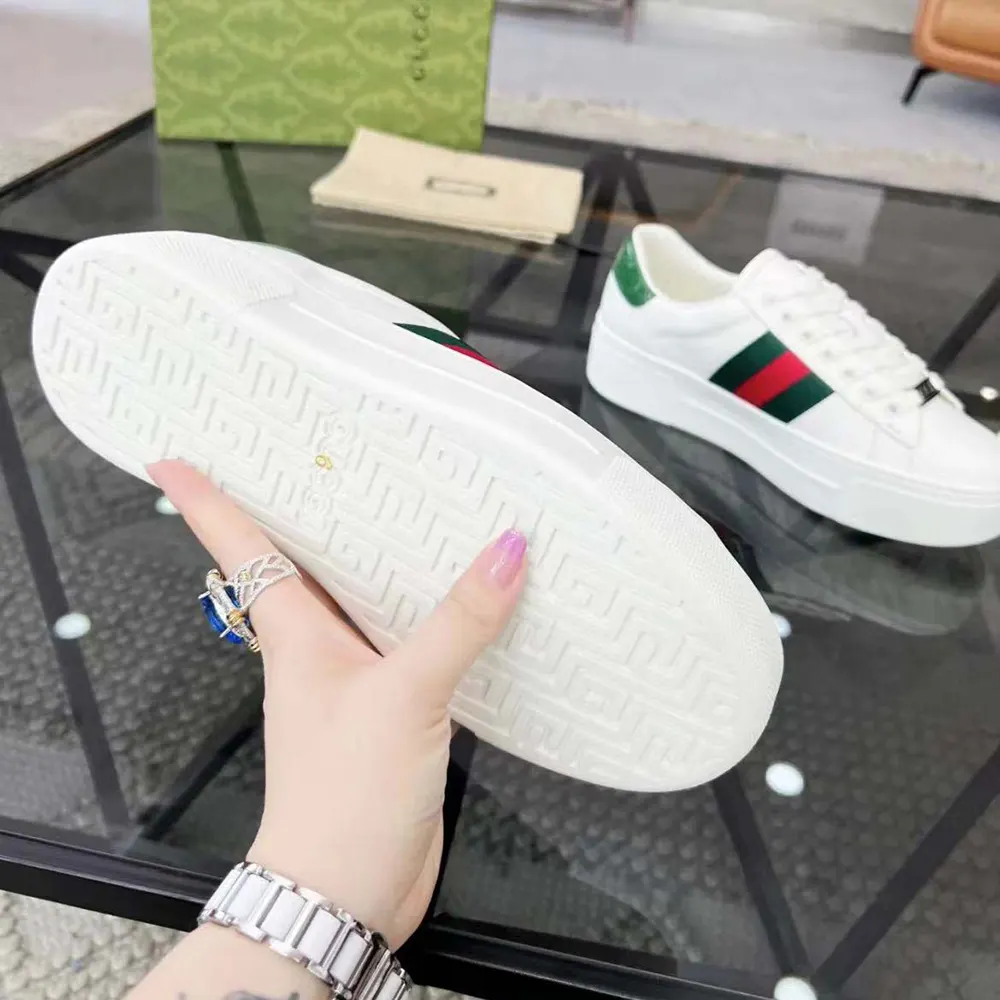 G*u*i unisex gg ace sneaker white leather green red web ‘ace’ metal tag rubber 4.5cm