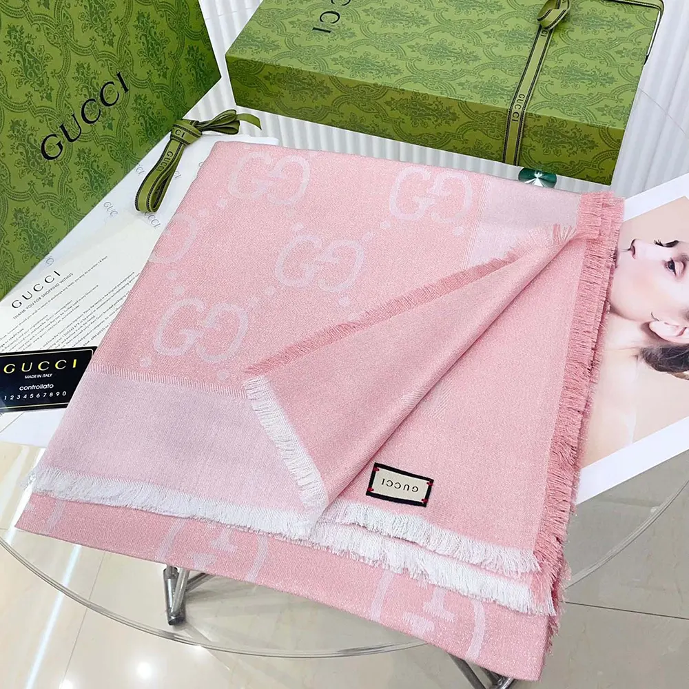 G*u*i unisex gg jacquard silk wool shawl-pink 6636713gc435972