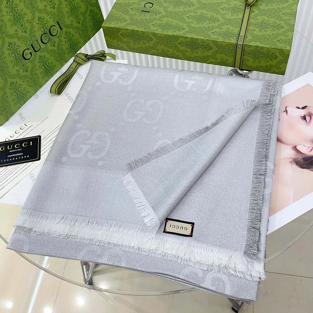 G*u*i unisex gg jacquard silk wool shawl-white 6636713gc439000